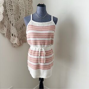 Free People Beach Knit Cream and Pink Striped Mini Dress Size Medium